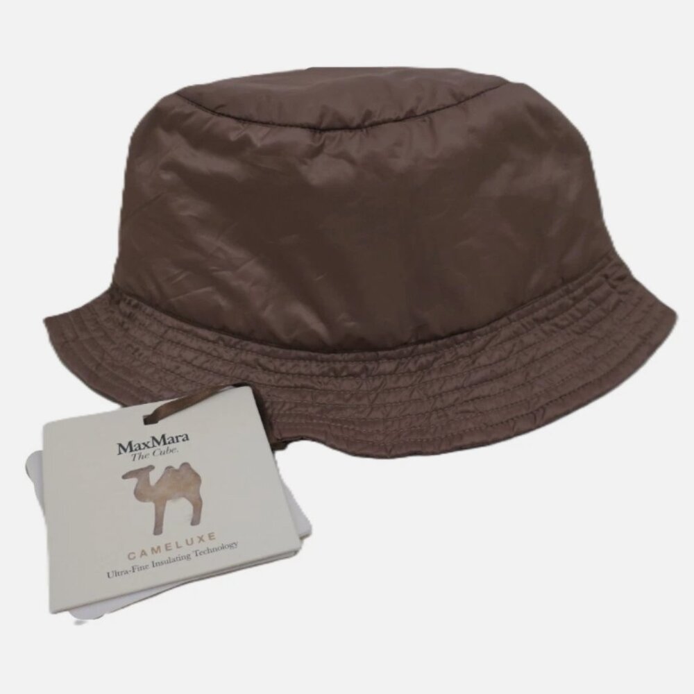 Max Mara The Cube Brown Satin Fisherman Bucket Hat CAMELUXE Size M 57cm NWT